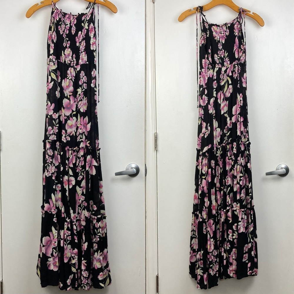 Free People Intimately Garden Party Floral Maxi Black Dress Pink Floral Print XS - Picture 2 of 7
